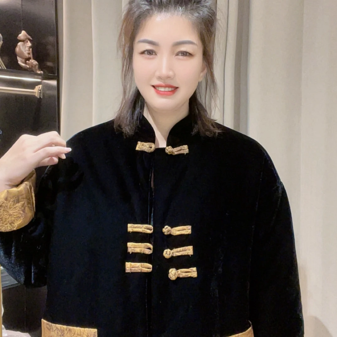 新中式复古盘扣落肩((加棉))外套上衣加肥加大时尚魅力款