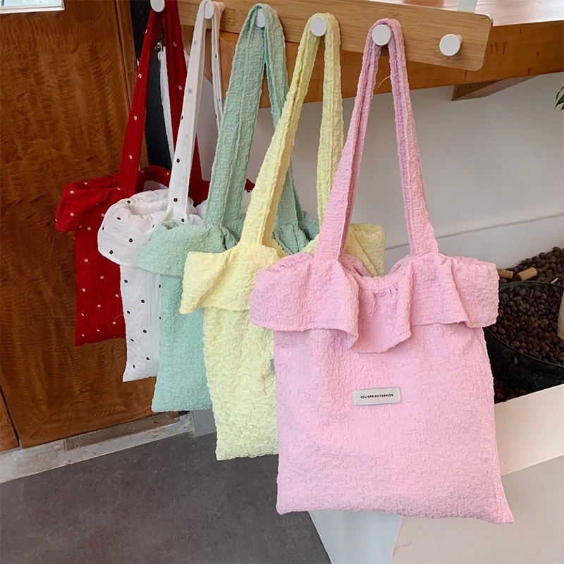 春夏季新款木耳边韩文褶皱时尚百搭小众单肩包上班通勤包包小清新