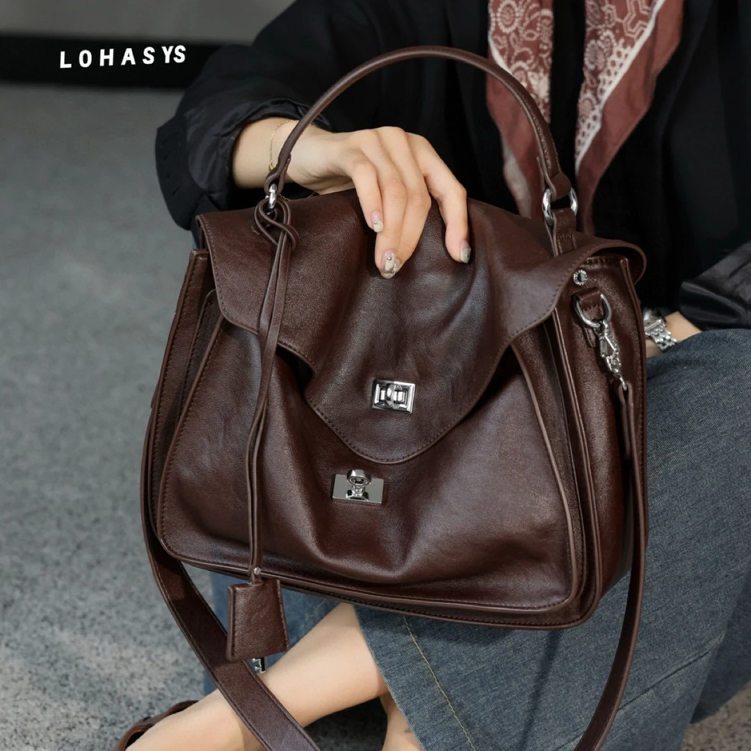 乐花惜时2025秋冬款定制新品简约复古邮差包百搭手提单肩斜挎女包