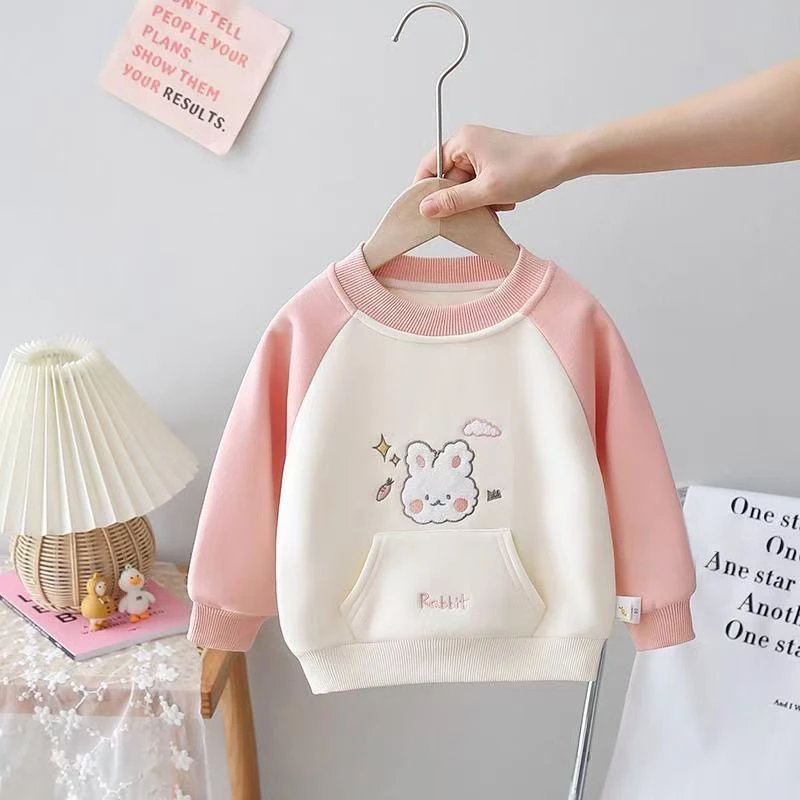 2025女童冬季卡通套头宝色卫衣加绒打底洋气外套