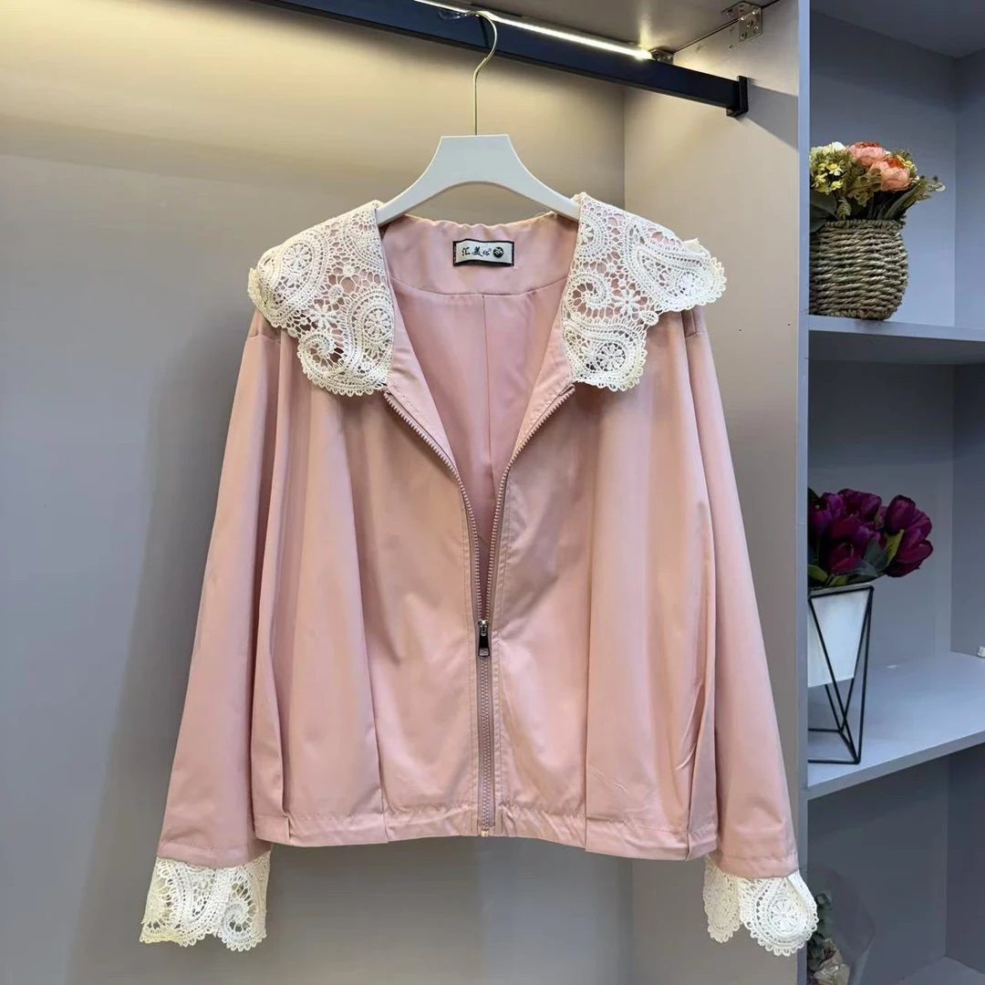 2025年早春新款遮肉显瘦气质蕾丝连帽防晒外套