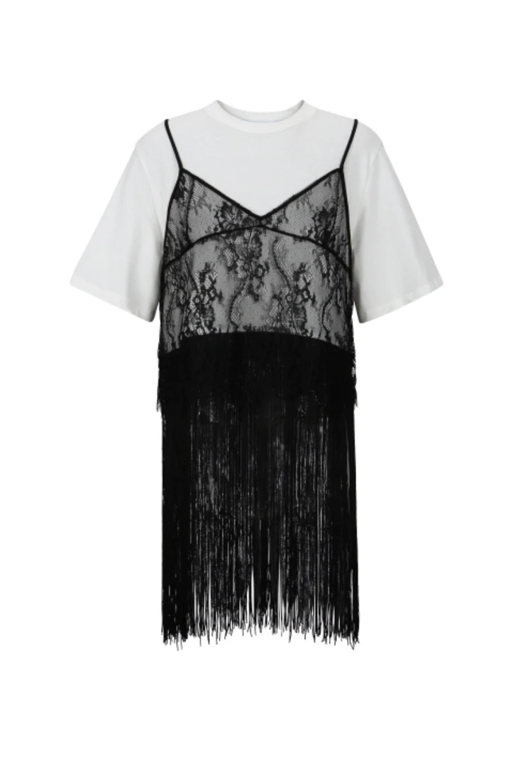 【SFF推荐】YCH25春季新款假两件蕾丝拼接短袖T恤时尚洋气5587