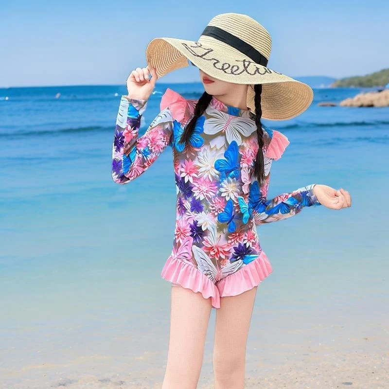 女童多巴胺泳衣2025新款中大儿童长袖防晒游泳衣洋气大童女童夏装