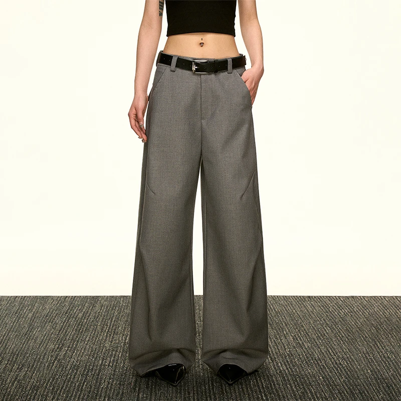 Aaisup阔腿套装西装休闲裤女夏季高级感垂感慵懒风百搭弯刀裤