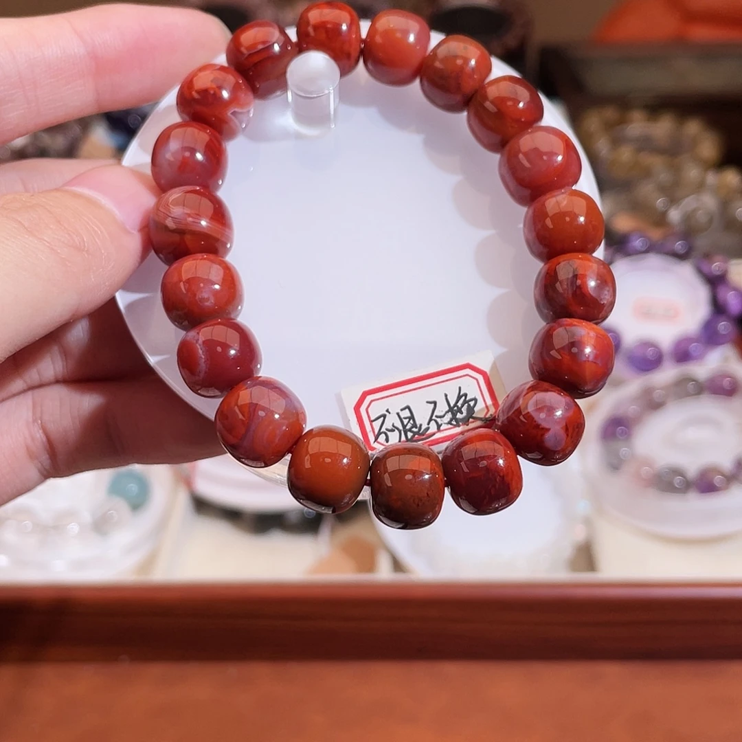 未镶嵌水晶手串紫冰飘南红老形珠13m