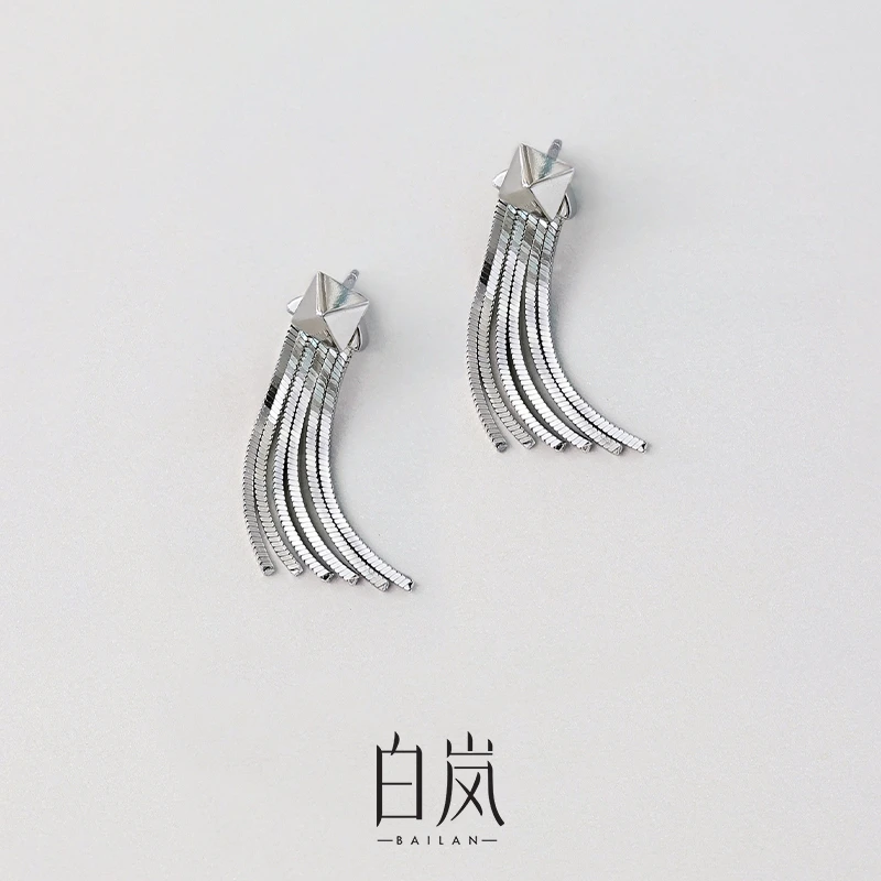 925银耳饰 白岚几何流苏耳钉女气质耳饰小众轻奢长款耳环潮ED3994