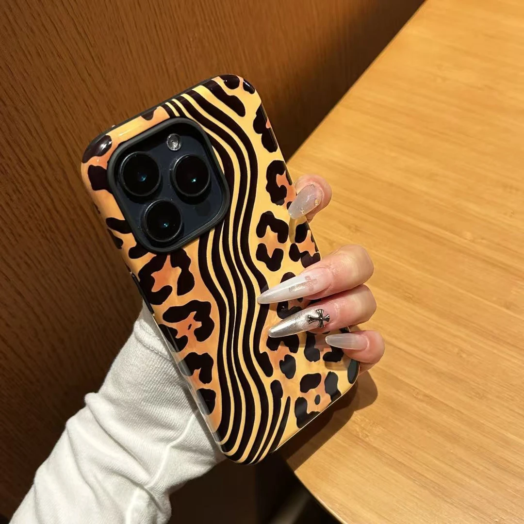 复古豹纹拼接适用iPhone17promax手机壳苹果15/14/13新款12软壳