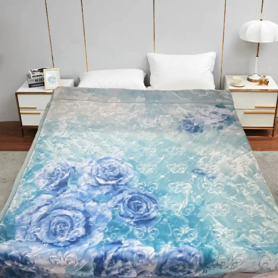 180*200cm 蓝色梦幻蓝玫瑰  双层 午睡毯多功能卧室加厚绒毛毯