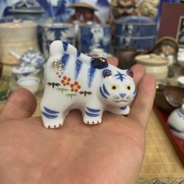 日本带回 手绘瓷老虎 小白虎 摆件 茶宠