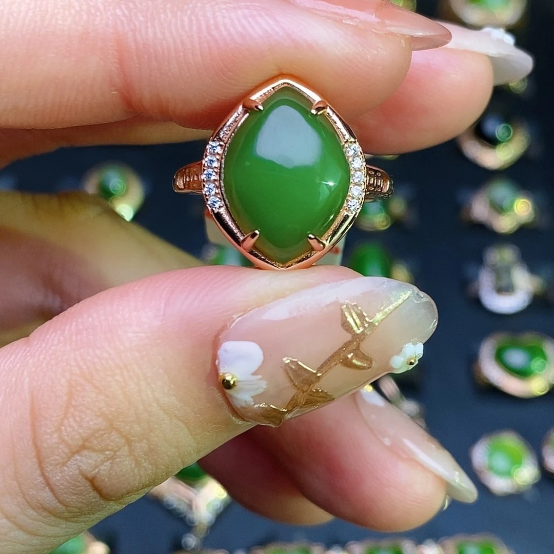 和田玉（碧玉）戒指银S925镶嵌