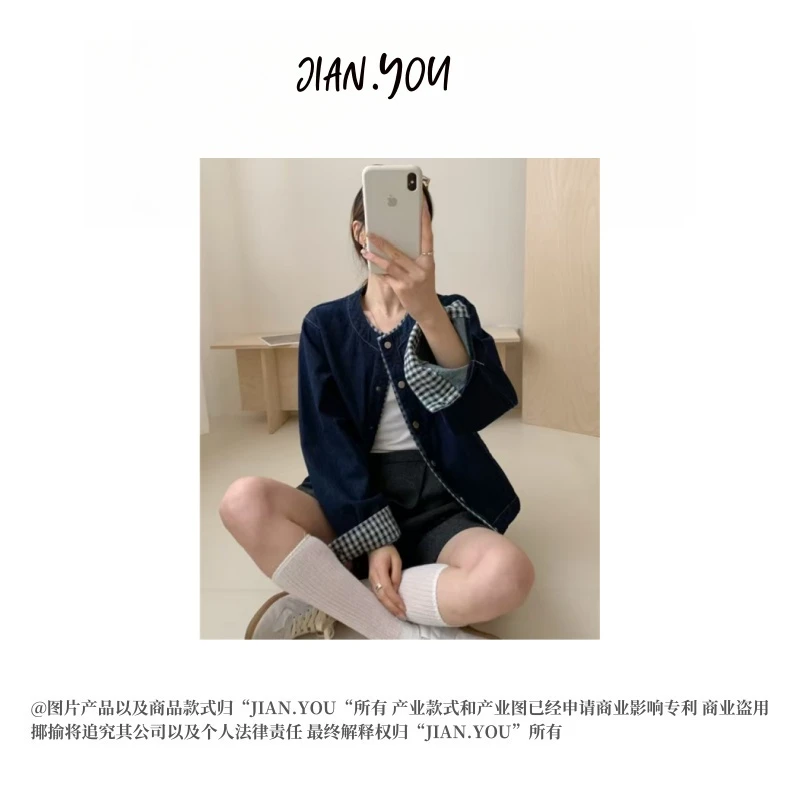 JIANYOU-「牛仔格子」韩国单！25春款新款韩版复古港风外套BO-69285