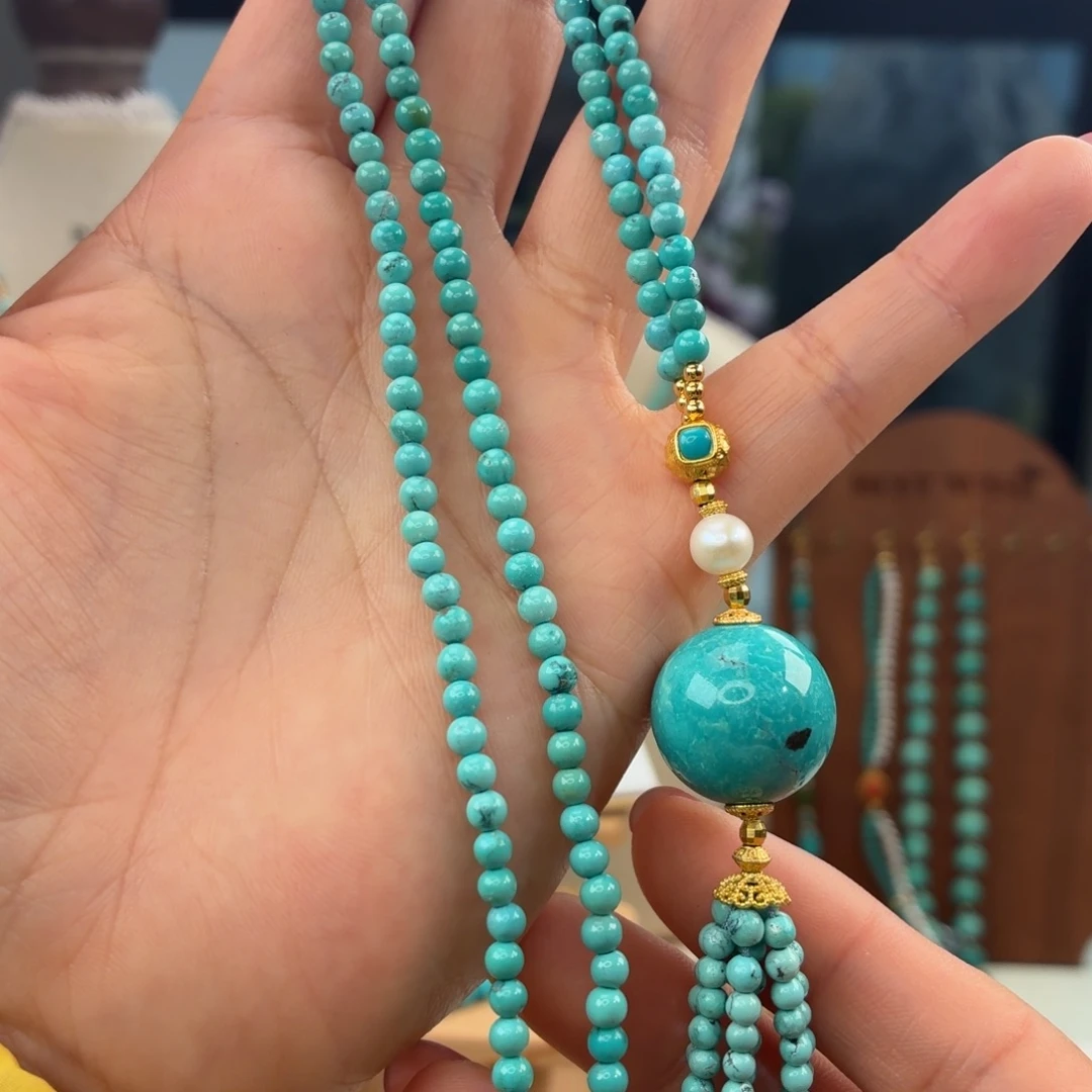 绿松石银S925镀金镶嵌颈饰