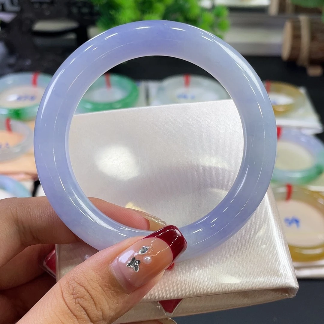 未镶嵌手镯翡翠飘紫圆条55.3