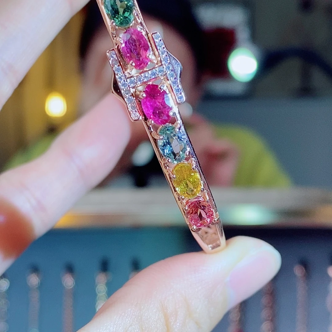 碧玺银S925镶嵌手镯