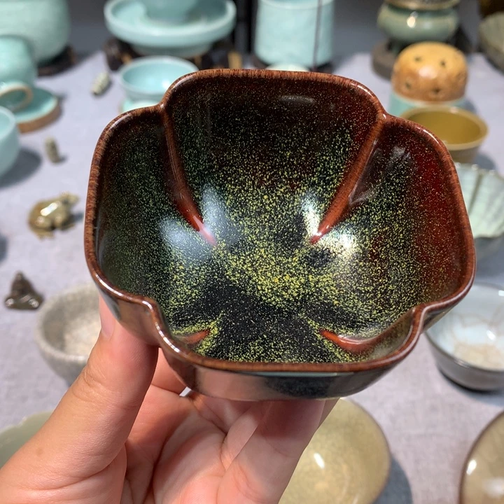 龙泉青瓷茶叶末四方杯