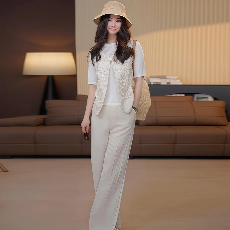 新中式轻奢高级感套装女2025年夏季新款背心上衣阔腿长裤两件套潮