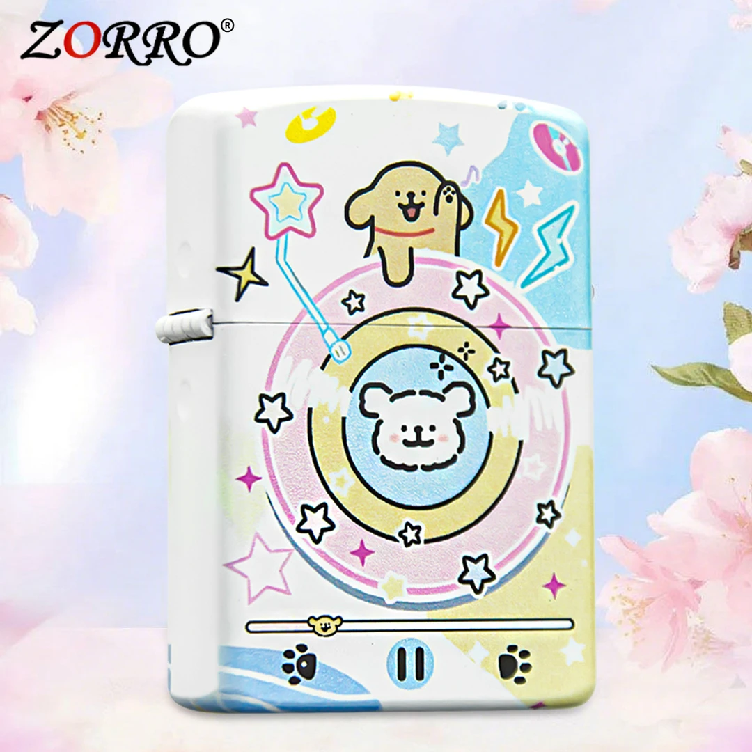 ZORRO佐罗正品防风煤油打火机UV白漆板-彩印-萌宠播放器男生礼物~