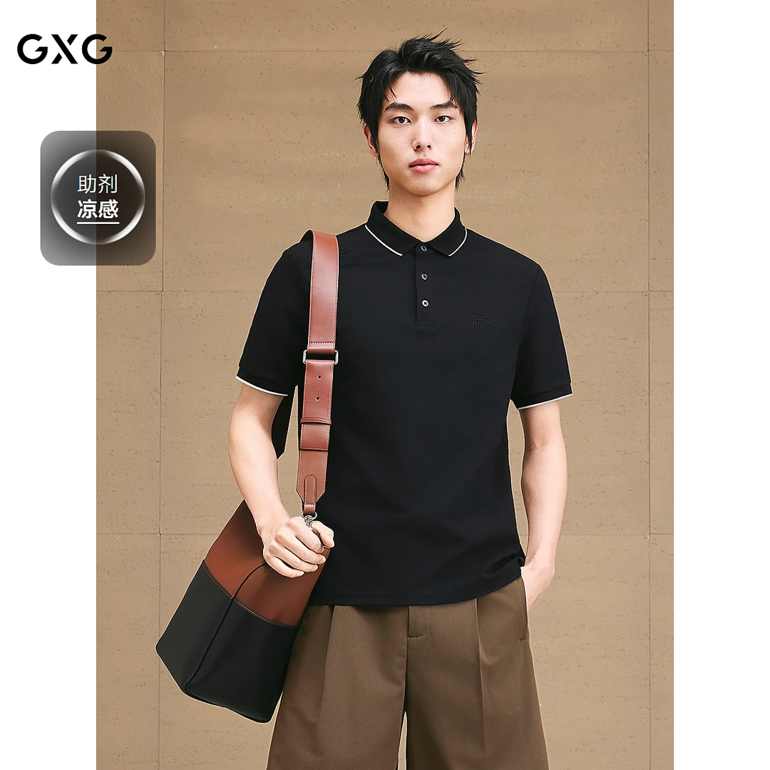 【凉感】GXG男装 花卉刺绣polo衫短袖上衣 25夏新品#G25D242052