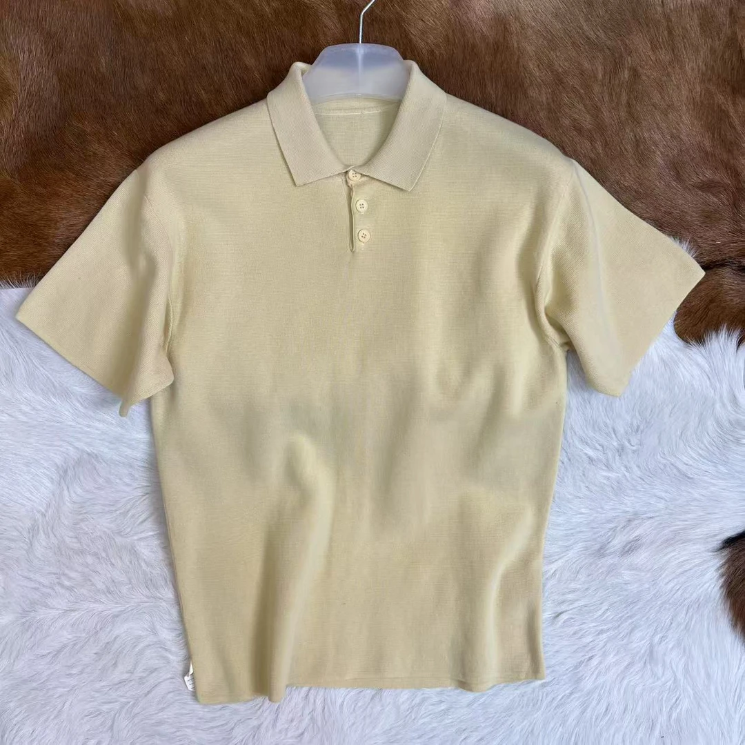 出口韩国单 纯棉剪标 男士松弛感翻领短袖针织polo 衫 毛衣T恤