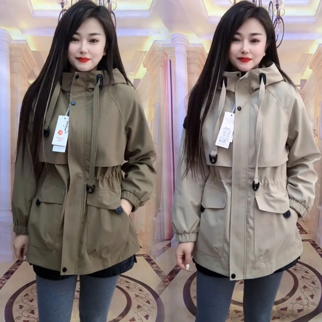 时尚风衣外套中长款2025春秋新款宽松韩版显瘦洋气上衣女安可拉红