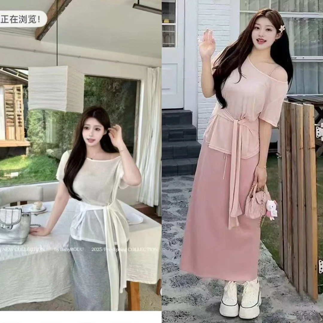 休闲风学院风防晒上衣+显瘦半身裙夏季法式轻熟风时尚套装