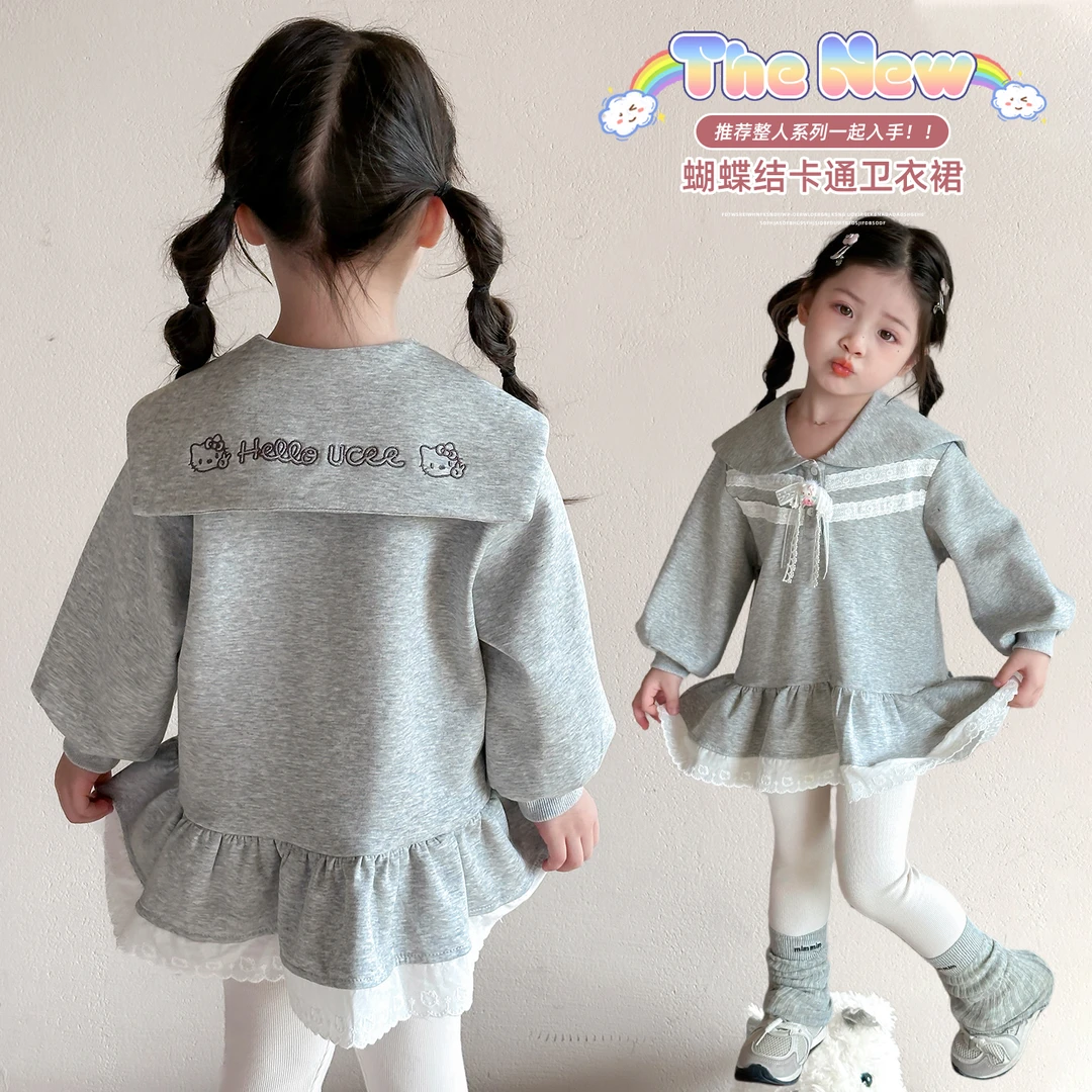 女童海军风连衣裙洋气儿童长袖蝴蝶结卫衣休闲裙子小女孩宝宝秋装