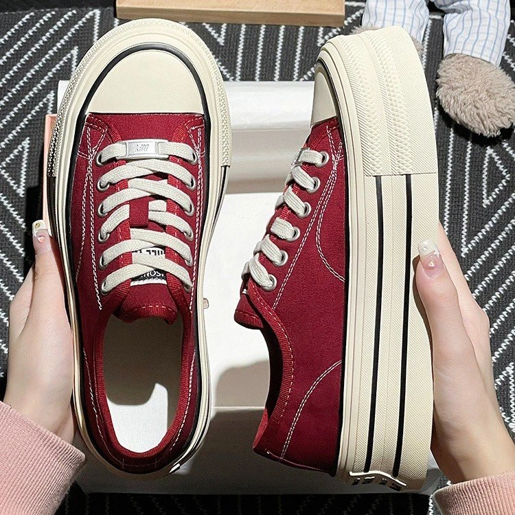【APPBEAU正品】帆布鞋低帮女百搭松糕厚底板鞋休闲小个子内增高鞋