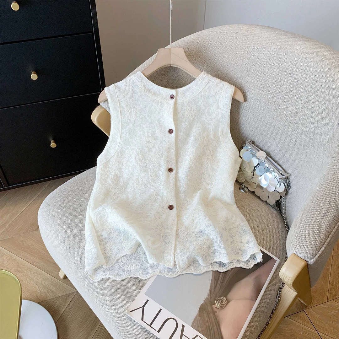 法式刺绣花朵蕾丝马甲女夏款2025高级感马夹背心叠穿无袖坎肩外套