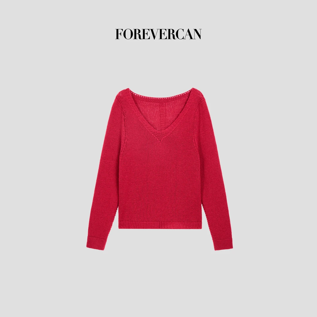 FOREVERCAN迎新纳喜 极简慵懒风V领美丽诺羊毛针织毛衣CANMY3078B