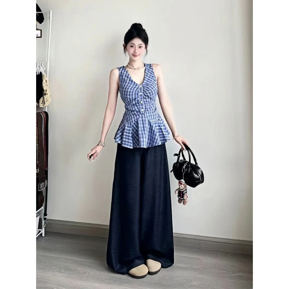 套装女2025夏季新款纯欲风辣妹无袖衬衫上衣2025漂亮时髦上衣女