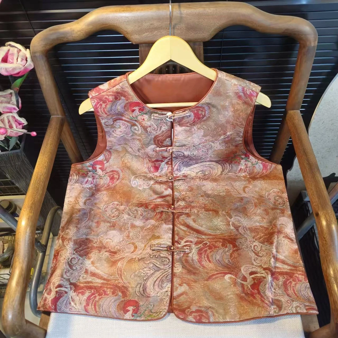 猫家YZM新中式国风圆领老钱风提花百搭马甲