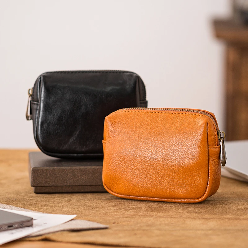 复古手工真皮零钱包牛皮简约钥匙包多功能植鞣皮钱包男手拿包