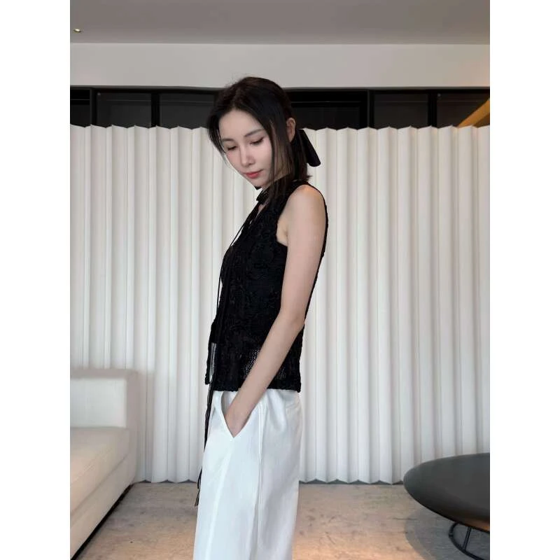 黑色勾花开衫透而不露约会款/通勤款/打底外穿两用