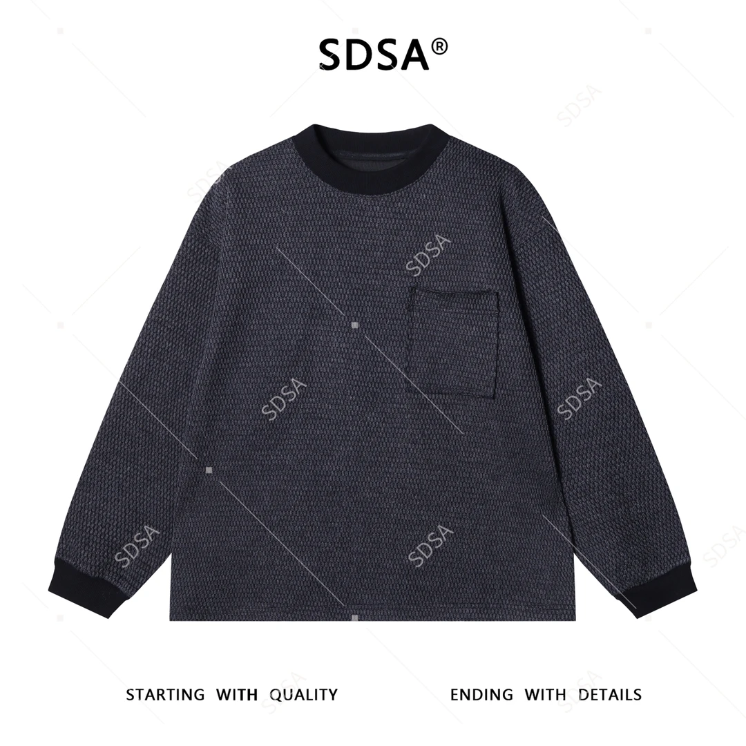 SDSA男士秋冬新款痞帅男装美式口袋拼接针织卫衣时尚圆领套头上衣