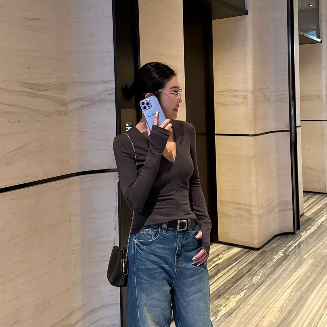 贾小姐私服-显瘦长袖修身ins设计感上衣
