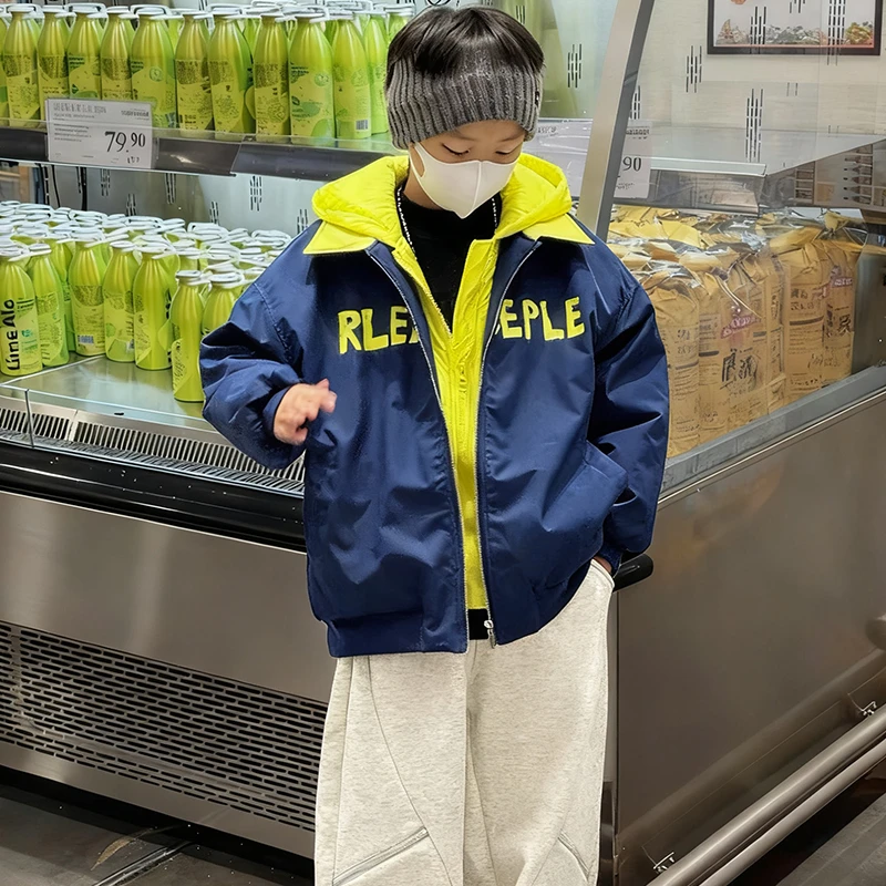 5538冬季男童假两件撞色夹棉棉衣