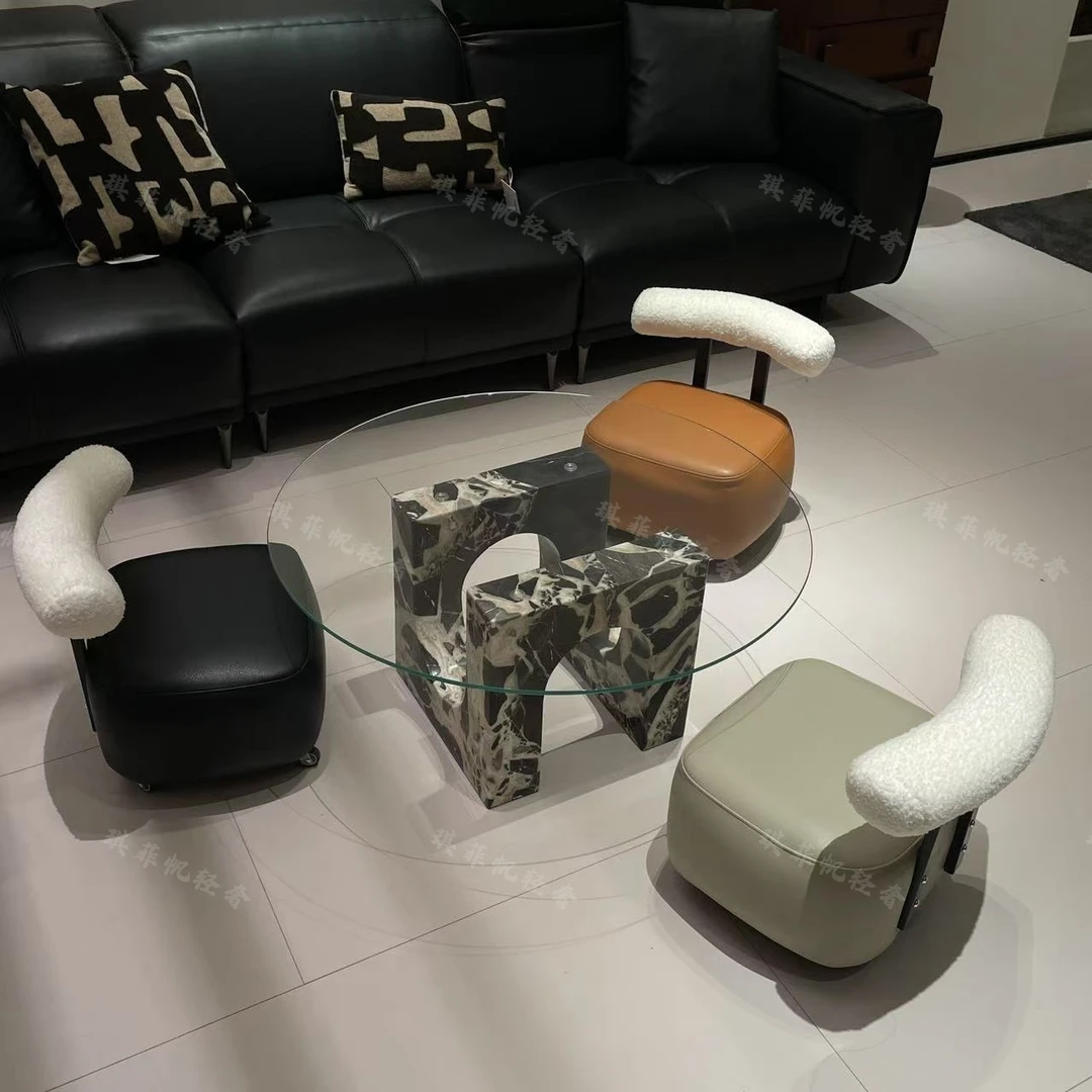 轻奢中古风复古溜溜凳换鞋凳万能小凳皮质免360°旋转静音