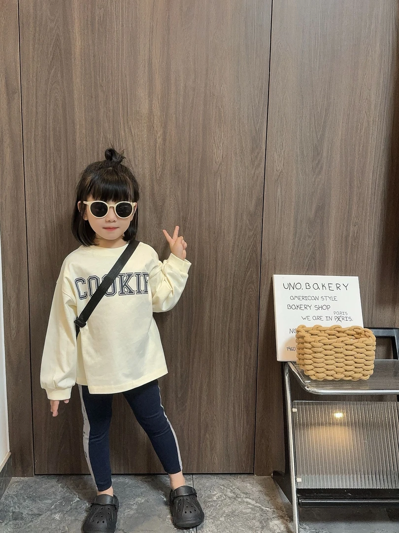 【熙熙TY】儿童韩版春秋装长袖T恤卫衣男女童打底衫+侧边字母打底裤