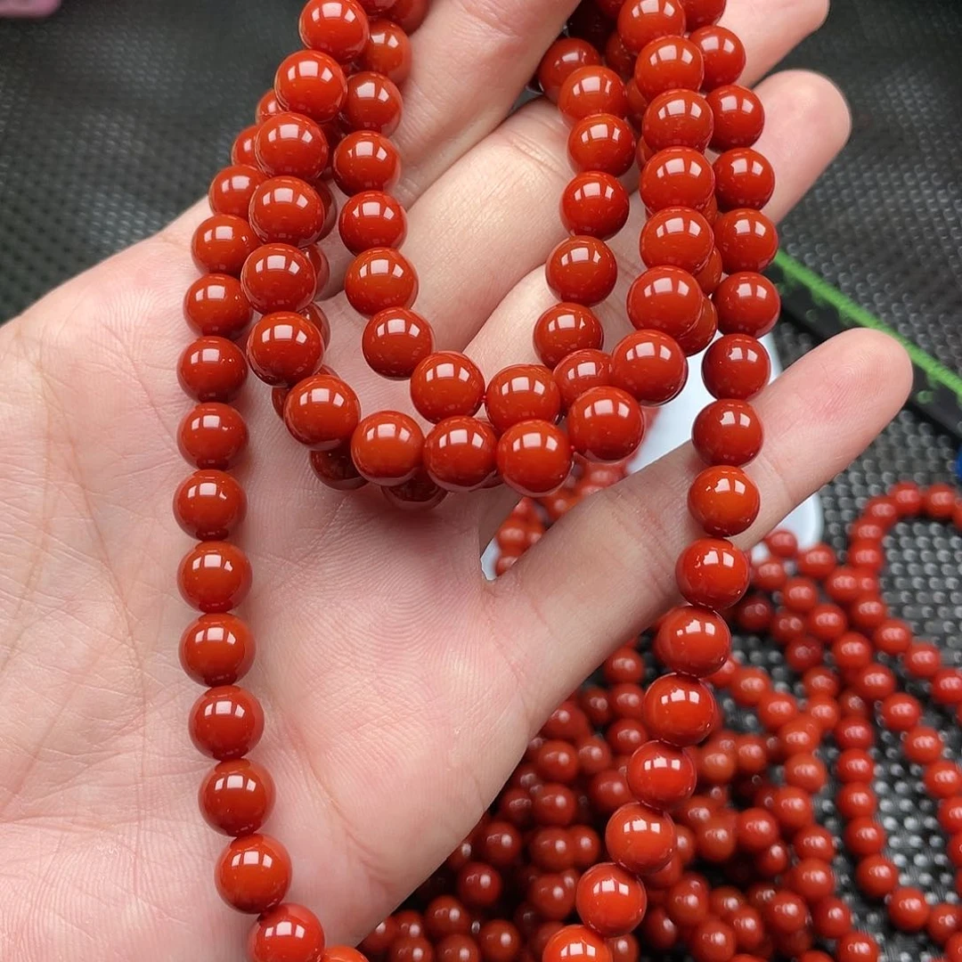 南红玛瑙8mm柿子红圆珠108长链未镶嵌