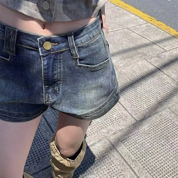 做旧复古牛仔裤女装夏季美式辣妹热裤超短裤高腰直筒a字