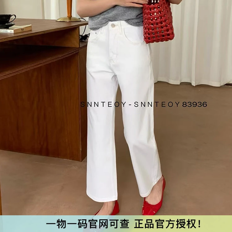 代嘉儿森调83936直筒牛仔裤女2025夏薄款白色高腰弹力九分法棍裤