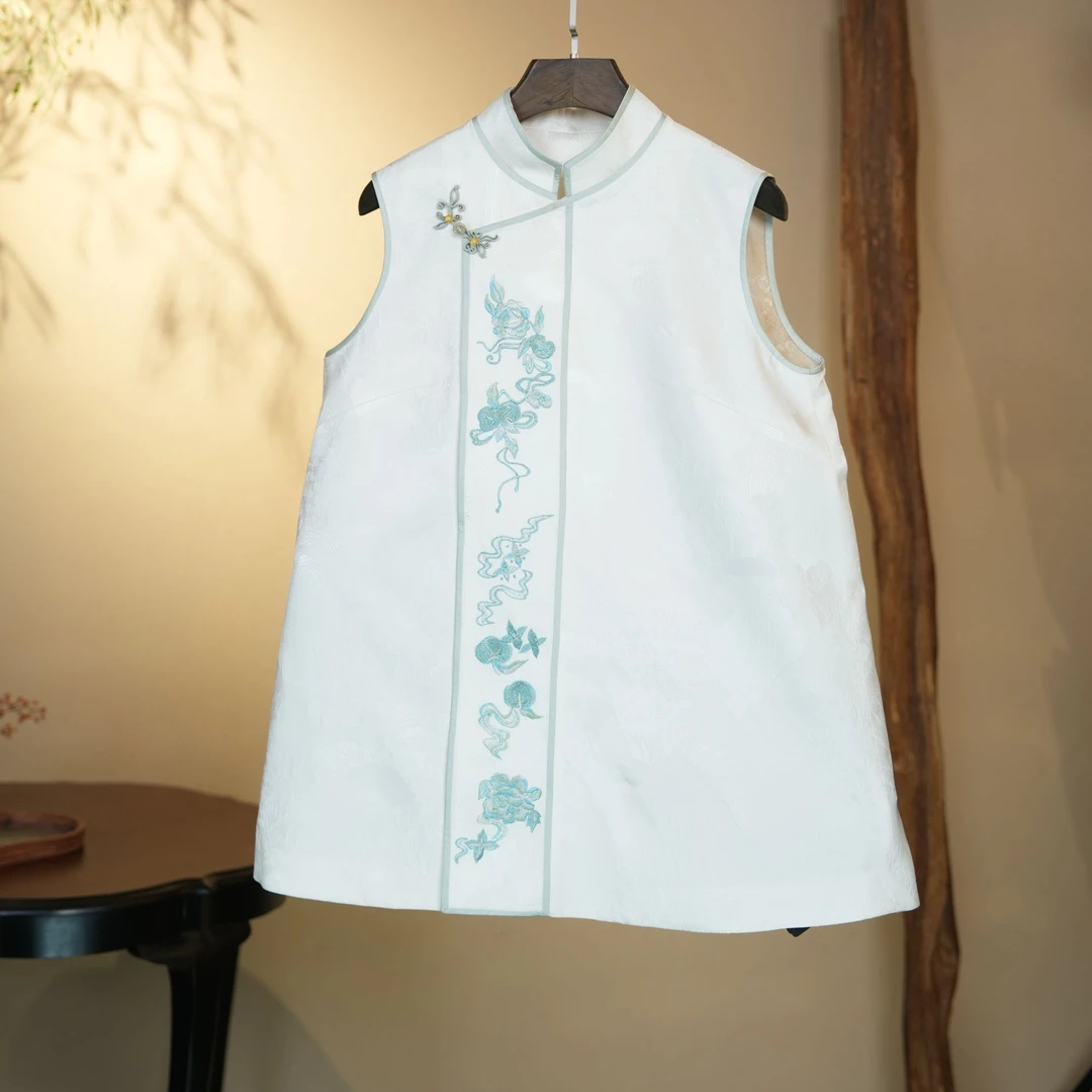 立领丝毛绣花马甲26220 复古新中式女装马甲