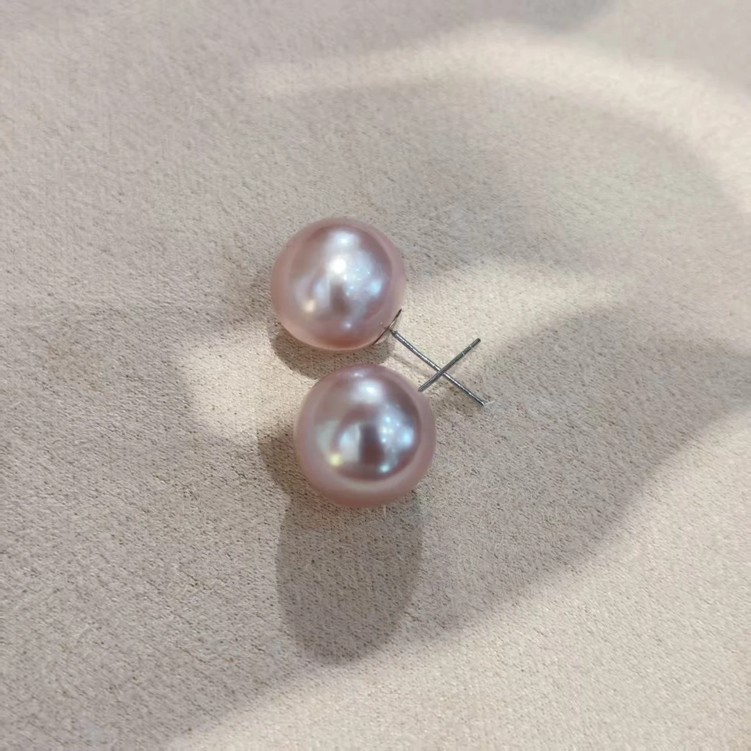 【冰透曼塔】pt900铂金针 高定稀色淡水珍珠素耳钉 11-12mm