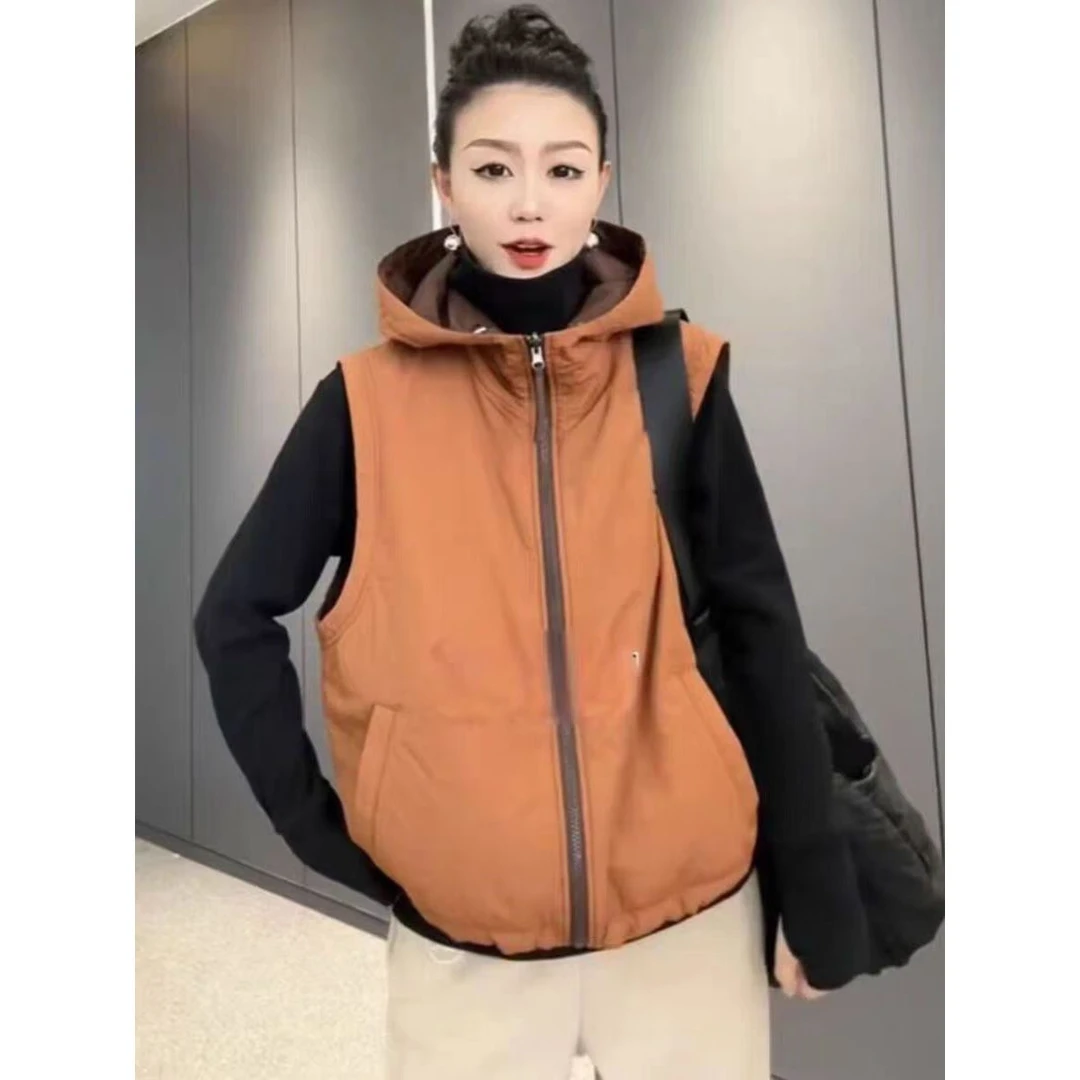 【双面双穿】2025秋冬棉马甲轻薄两面穿连帽无袖棉外套保暖舒适