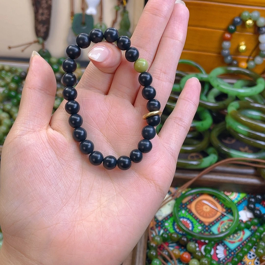 和田玉18K金镶嵌手链