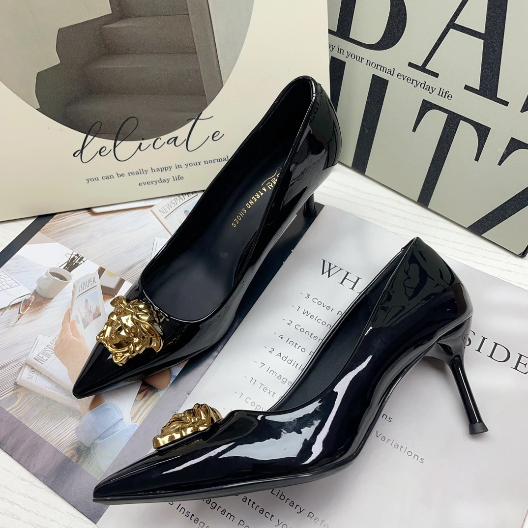 欧美性感黑色美人扣漆皮单鞋御姐高跟鞋