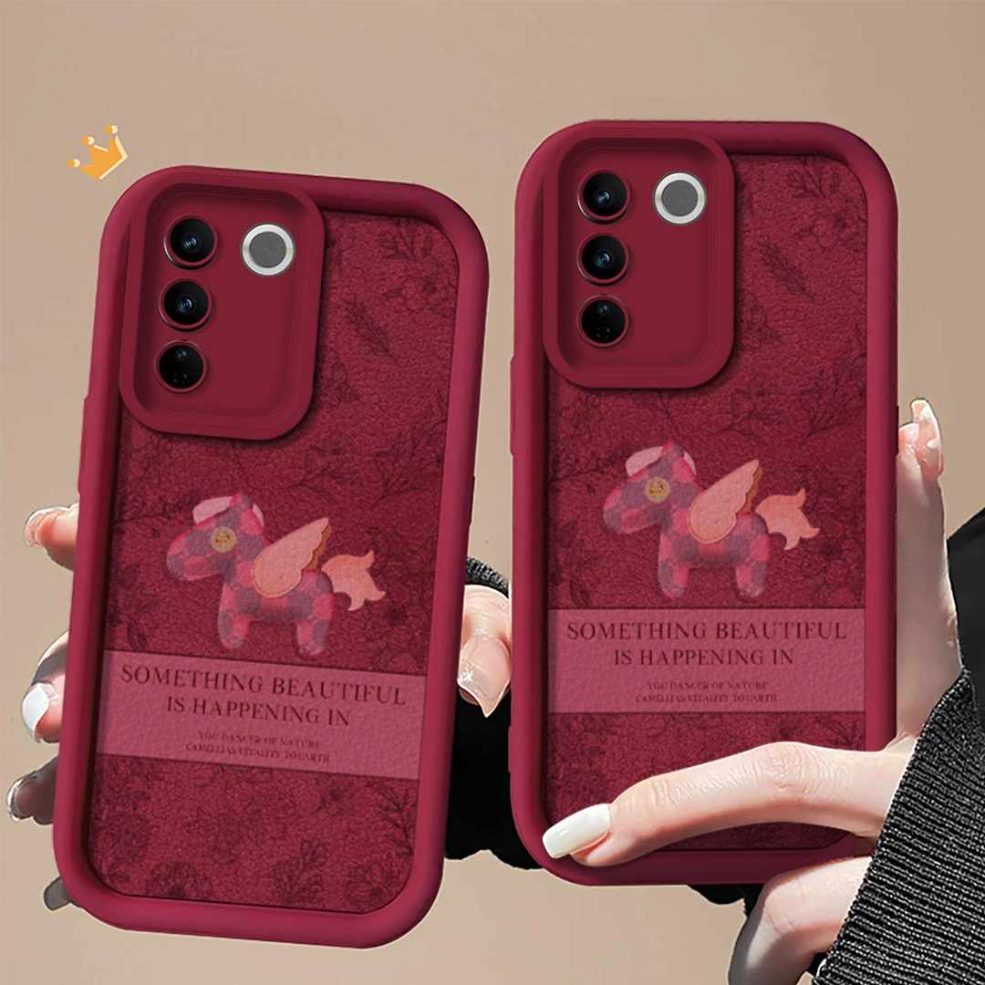 适用vivoS16手机壳S16Pro防摔S16e简约小马红保护套S15女款S12酒