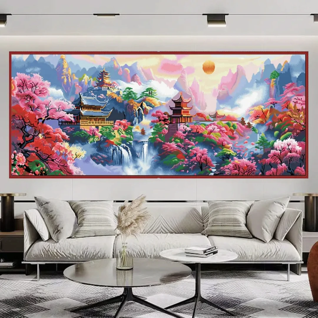 蒙娜丽莎十字绣洪福齐天新款线绣客厅办公室新中式风景山水画48色