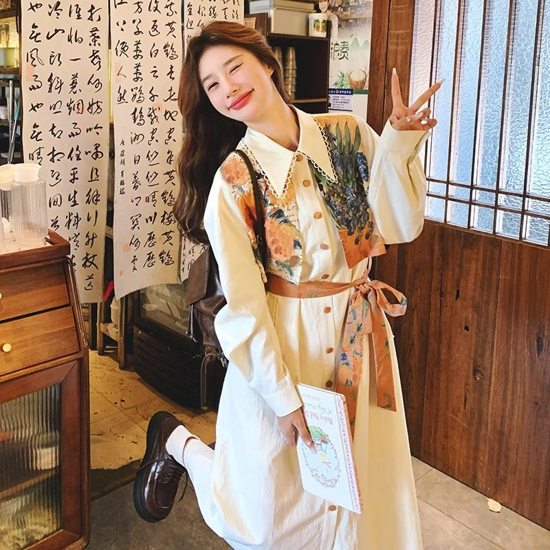 碎花拼接长袖连衣裙女开春韩系高级感轻熟气质长裙