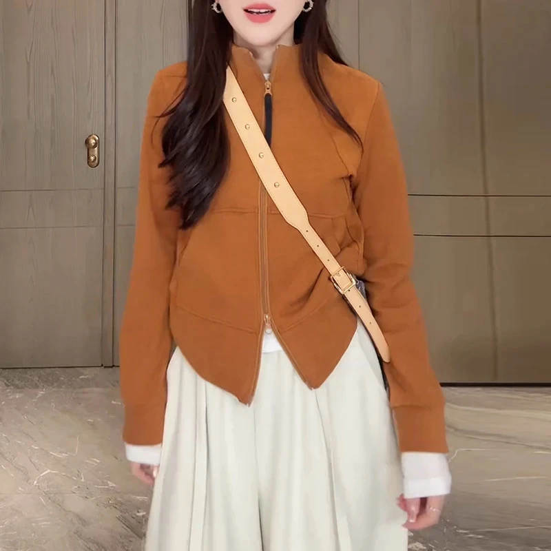 巨好看的立领短款卫衣外套女2025秋季新款爆款独特超好看韩系上衣